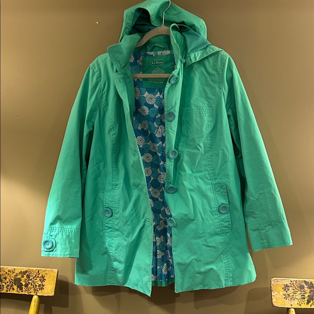 L.L. Bean Teal Jacket with Floral Interior